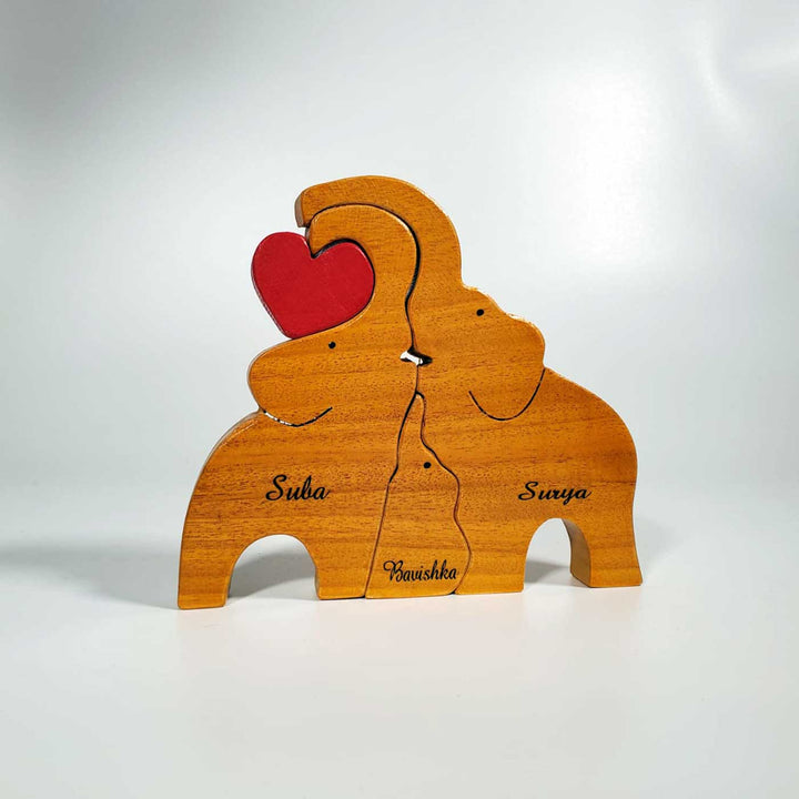 Personalized Elephant Family Neem Wood Figurine Keepsake