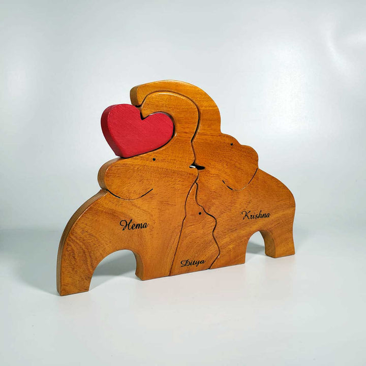 Personalized Elephant Family Neem Wood Figurine Keepsake