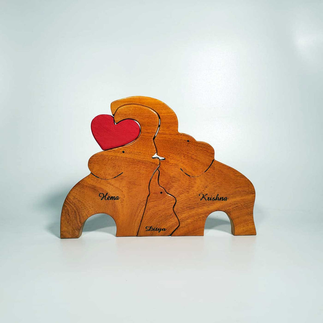 Personalized Elephant Family Neem Wood Figurine Keepsake