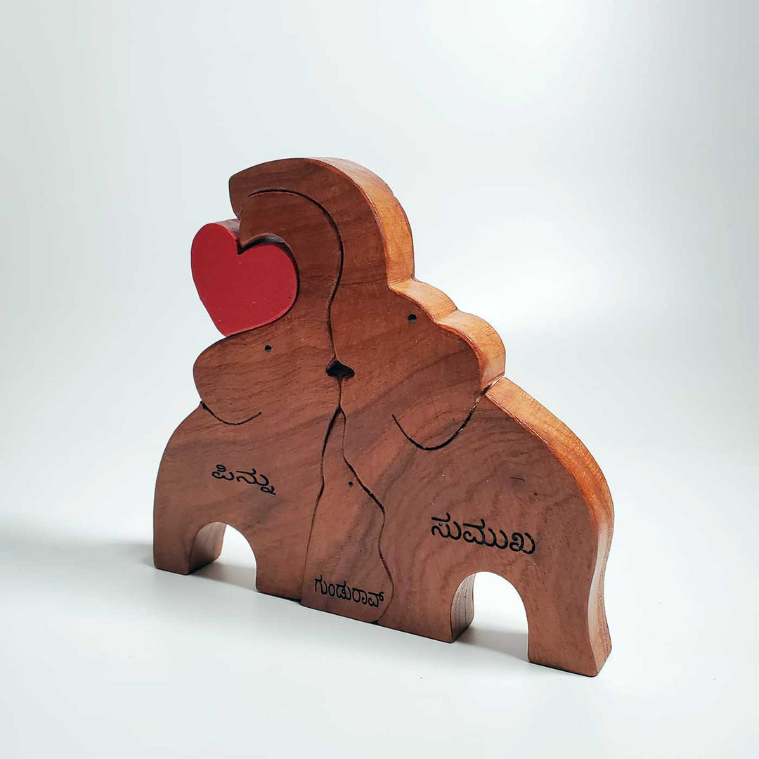 Personalized Elephant Family Neem Wood Figurine Keepsake