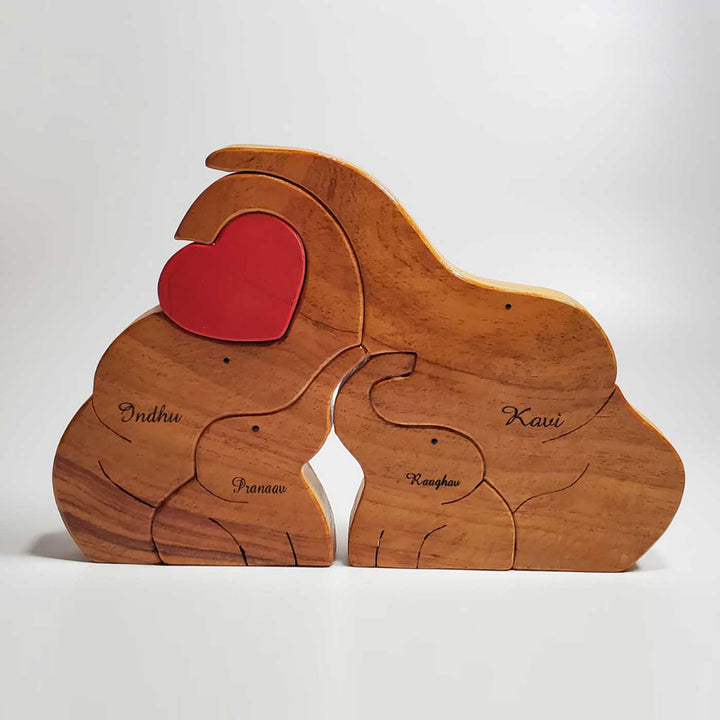 Personalized Elephant Family Neem Wood Figurine Keepsake