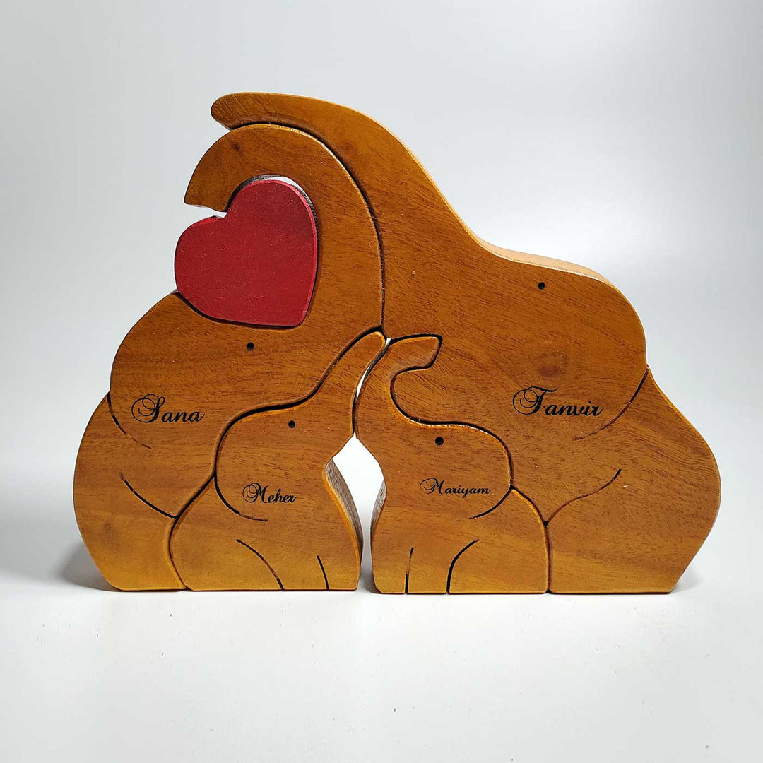 Personalized Elephant Family Neem Wood Figurine Keepsake