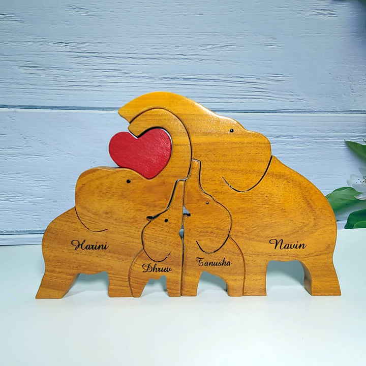 Personalized Elephant Family Neem Wood Figurine Keepsake