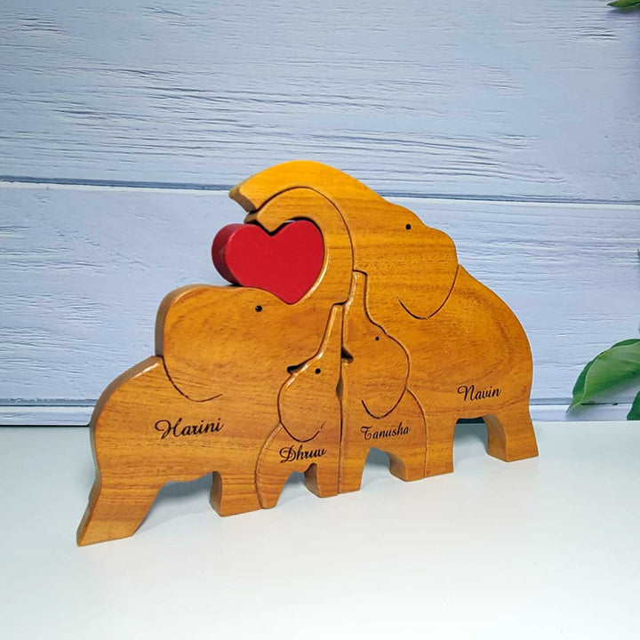 Personalized Elephant Family Neem Wood Figurine Keepsake
