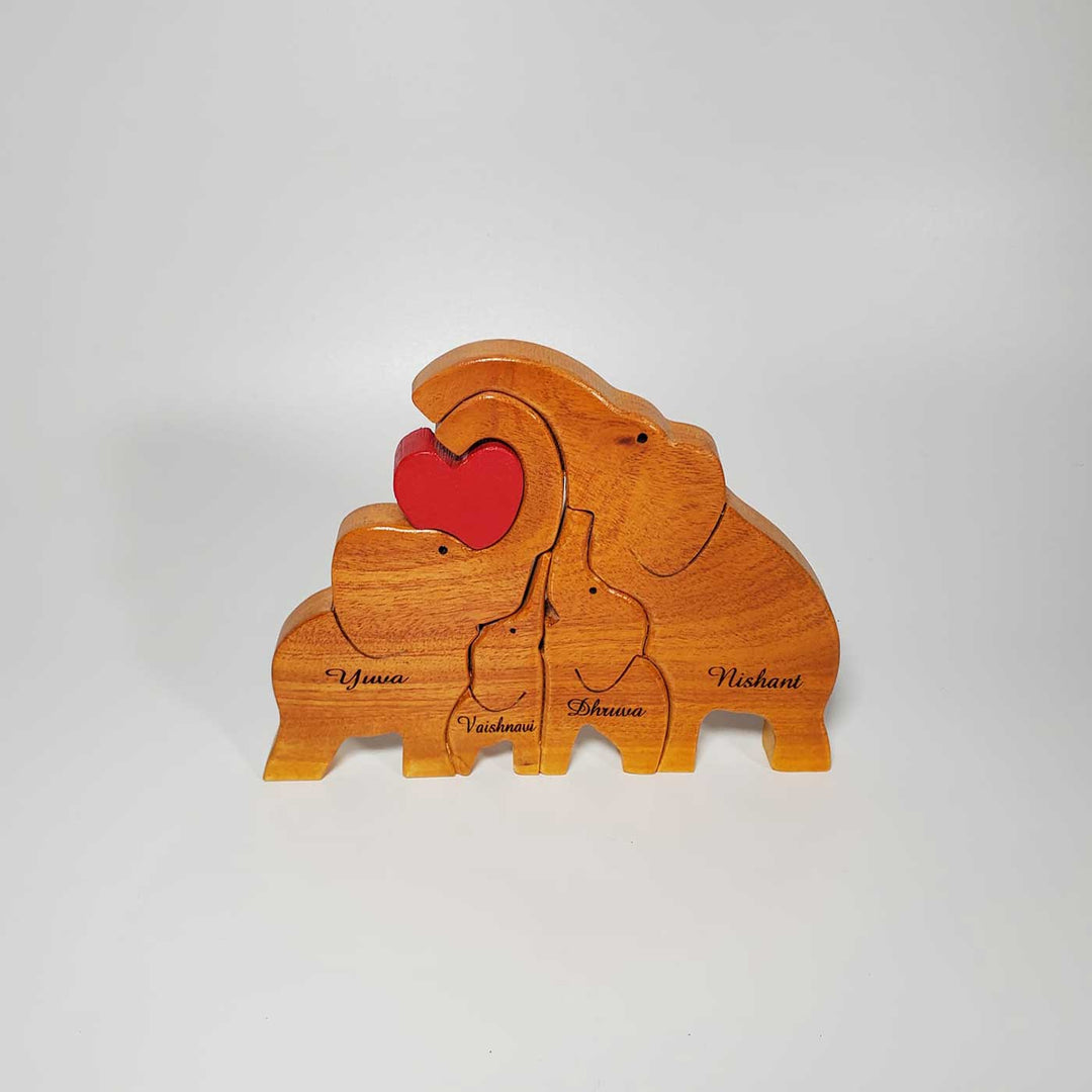 Personalized Elephant Family Neem Wood Figurine Keepsake