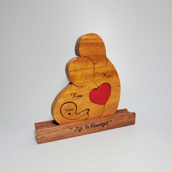 Personalized Family Neem Wood Figurine Keepsake with Base Stand
