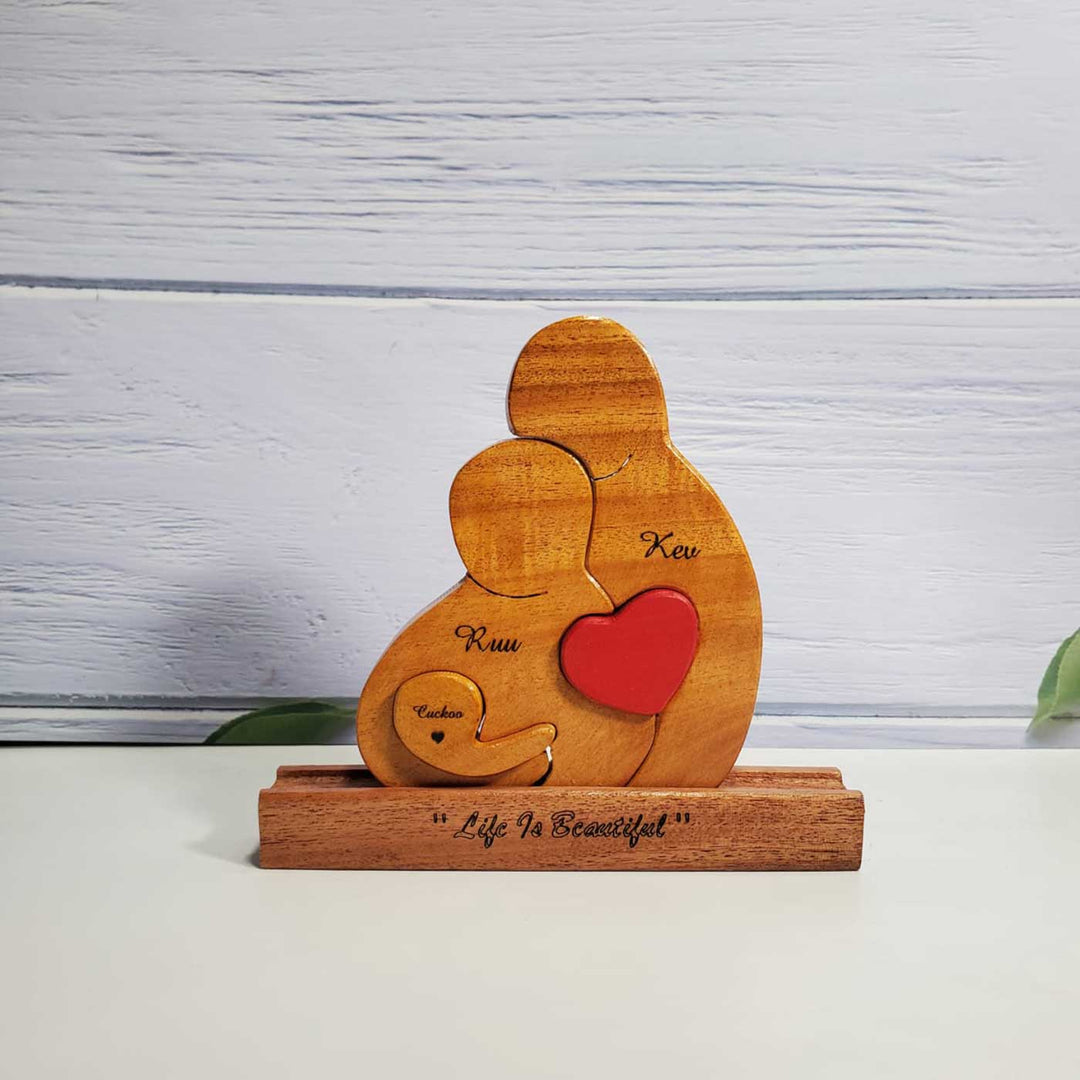 Personalized Family Neem Wood Figurine Keepsake with Base Stand
