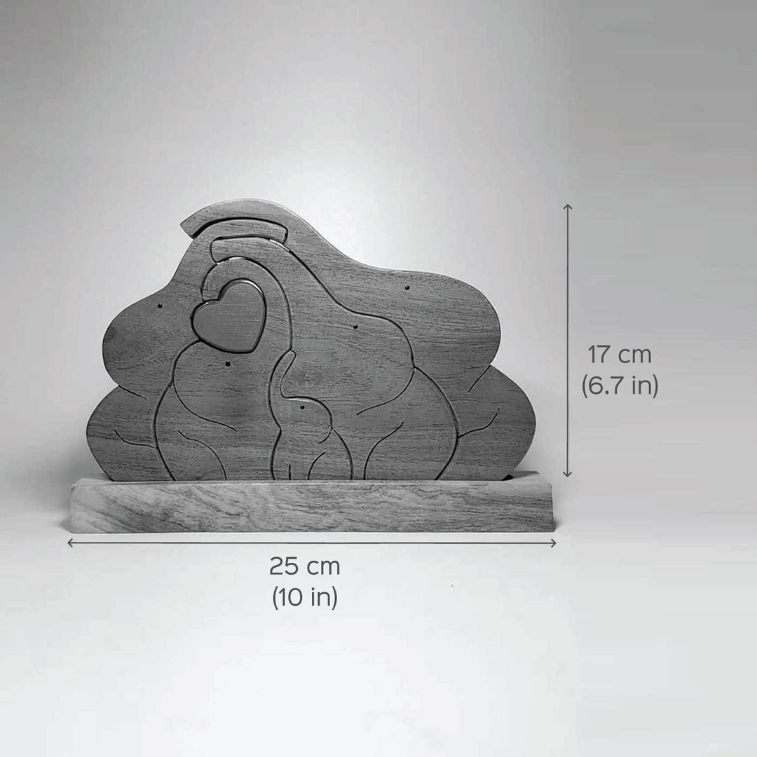 Personalized Elephant Family Neem Wood Figurine Keepsake with Base Stand