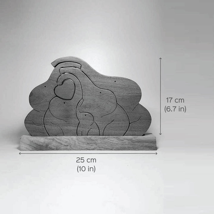 Personalized Elephant Family Neem Wood Figurine Keepsake with Base Stand