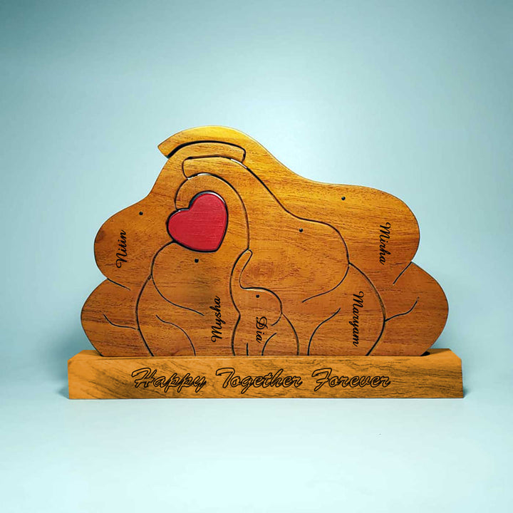 Personalized Elephant Family Neem Wood Figurine Keepsake with Base Stand