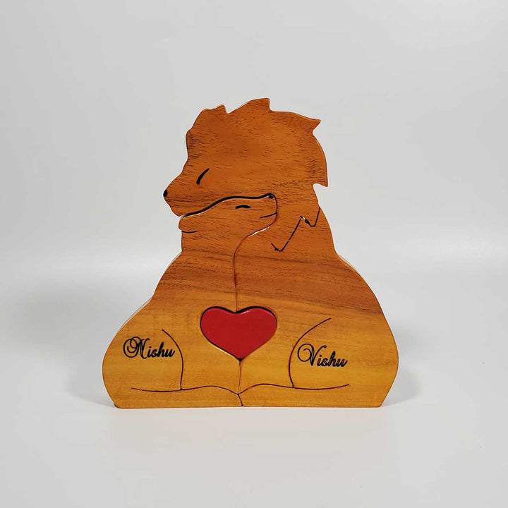 Personalized Lion Couple Neem Wood Figurine Keepsake