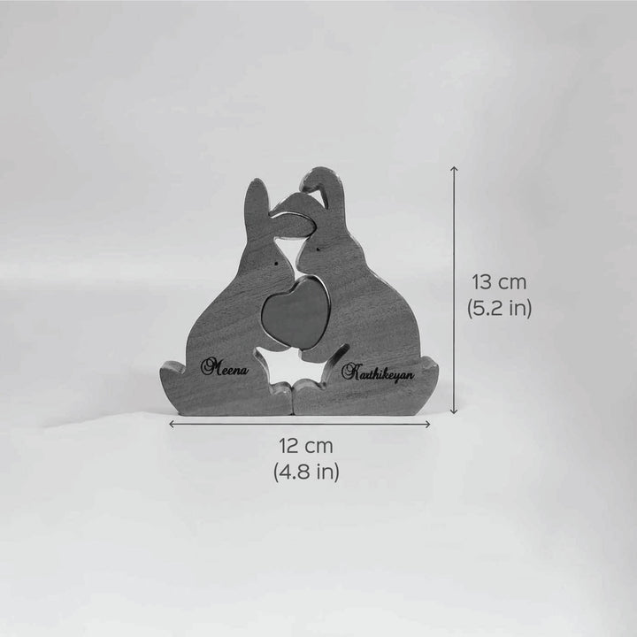 Personalized Rabbit Couple Neem Wood Figurine Keepsake