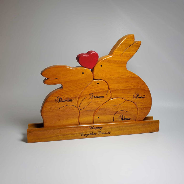 Personalized Rabbit Family Neem Wood Figurine Keepsake