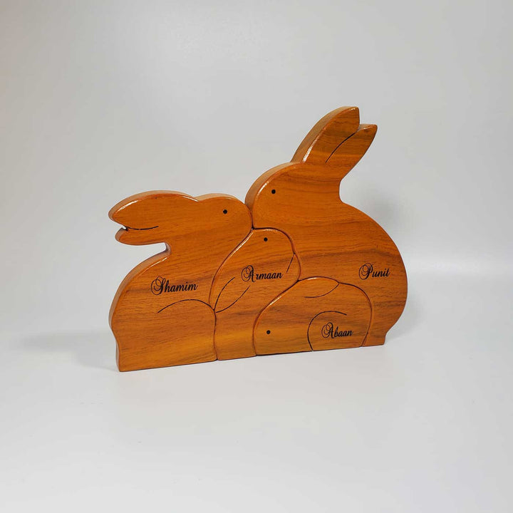 Personalized Rabbit Family Neem Wood Figurine Keepsake