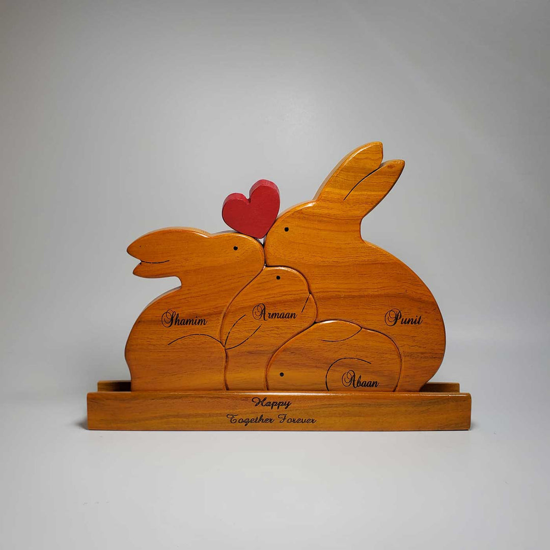 Personalized Rabbit Family Neem Wood Figurine Keepsake