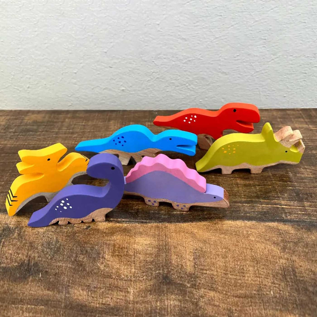 Neem Wood Dinosaur Learning Figurines for Kids I Set of 6