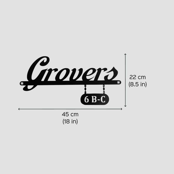 Personalized Waterproof Sleek Black Metal Name Plate - Dimension Chart with Name Personalization