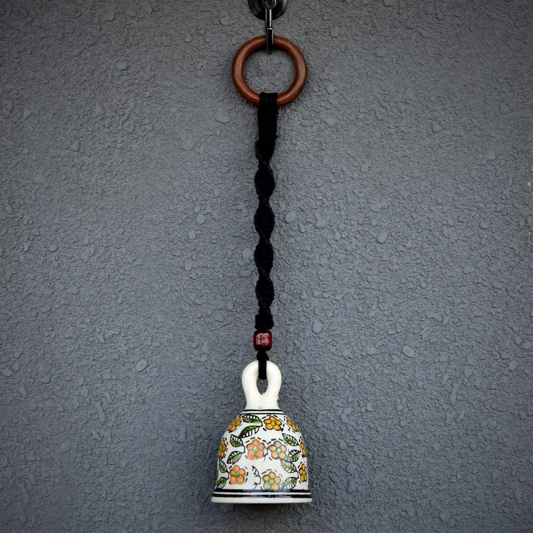 Hand Painted Ceramic Bells with Macrame Rope