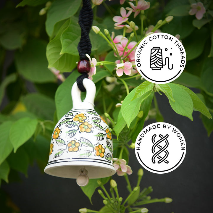 Hand Painted Ceramic Bells with Macrame Rope