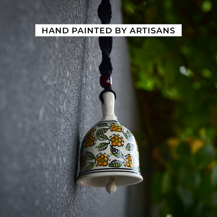 Hand Painted Ceramic Bells with Macrame Rope