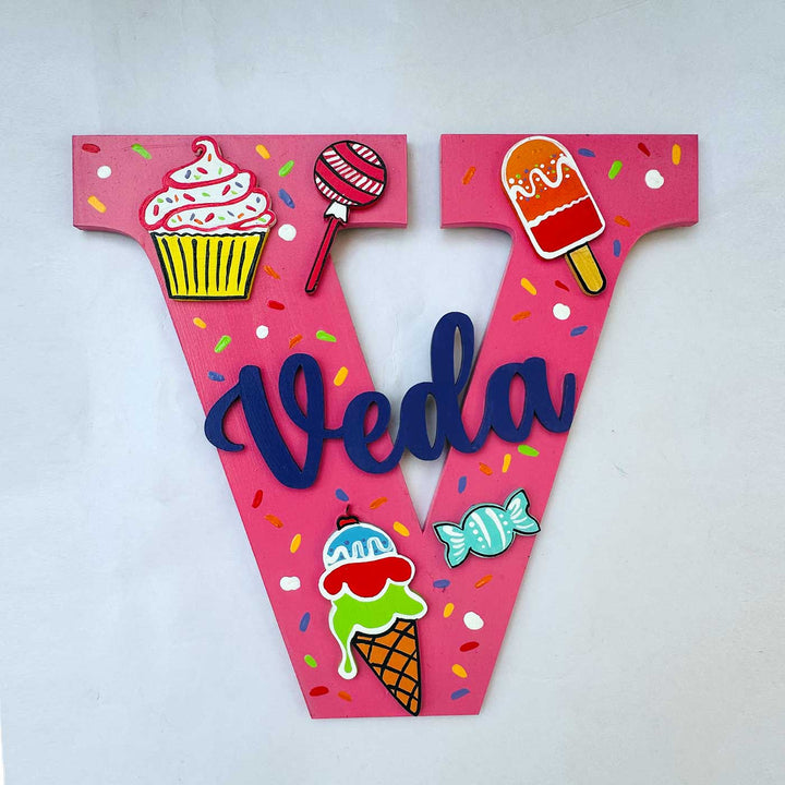 Personalized Hand-painted Candy & Icecream Theme MDF Wood Monogram With 3D Letters