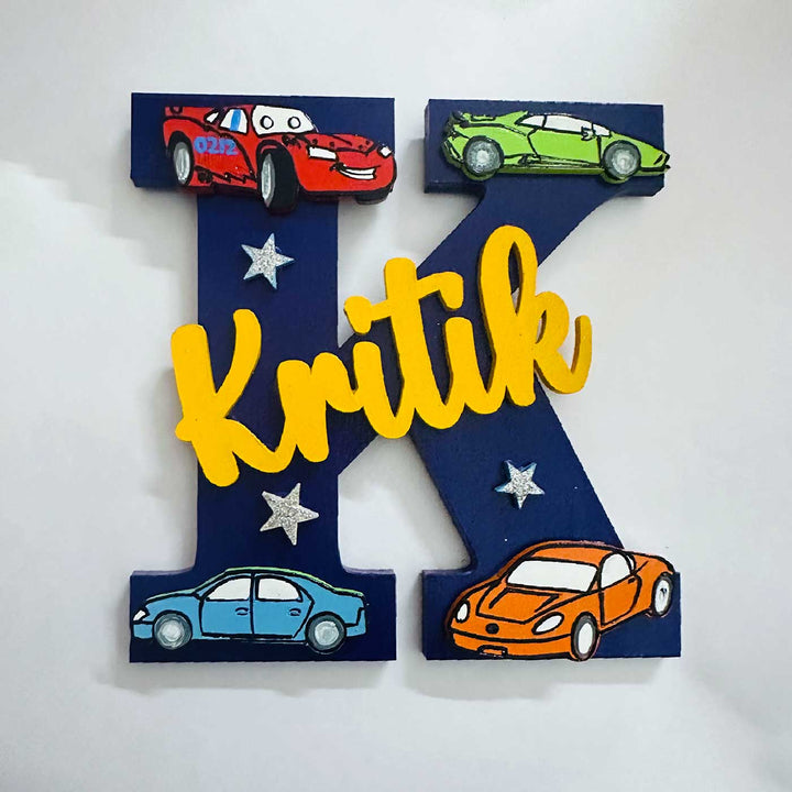Personalized Hand-painted Car Theme Adventure MDF Wood Monogram With 3D Letters