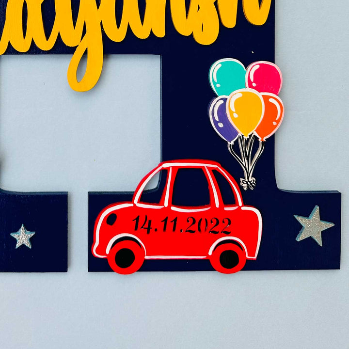 Personalized Hand-painted Baby Boy Sports Cars MDF Wood Monogram With 3D Letters