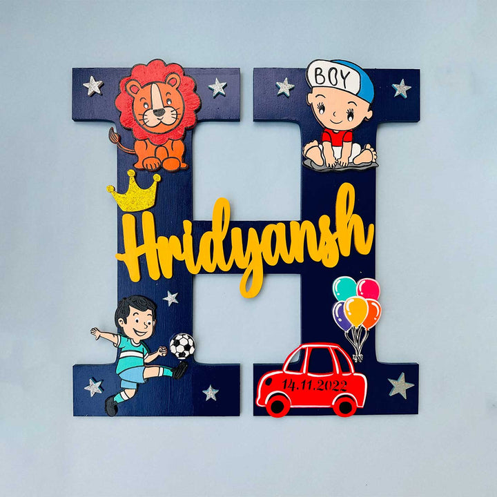 Personalized Hand-painted Baby Boy Sports Cars MDF Wood Monogram With 3D Letters