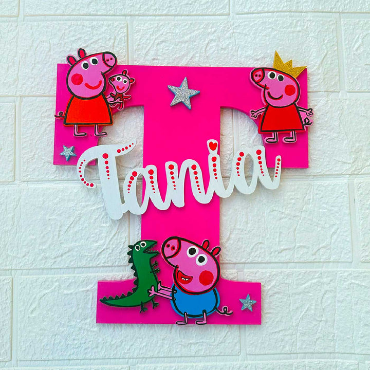 Personalized Hand-painted Peppa Pig Fun MDF Wood Monogram With 3D Letters