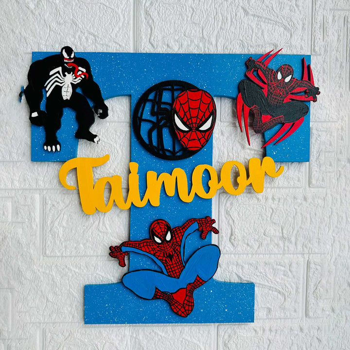 Personalized Hand-painted Spiderman Adventure MDF Wood Monogram With 3D Letters