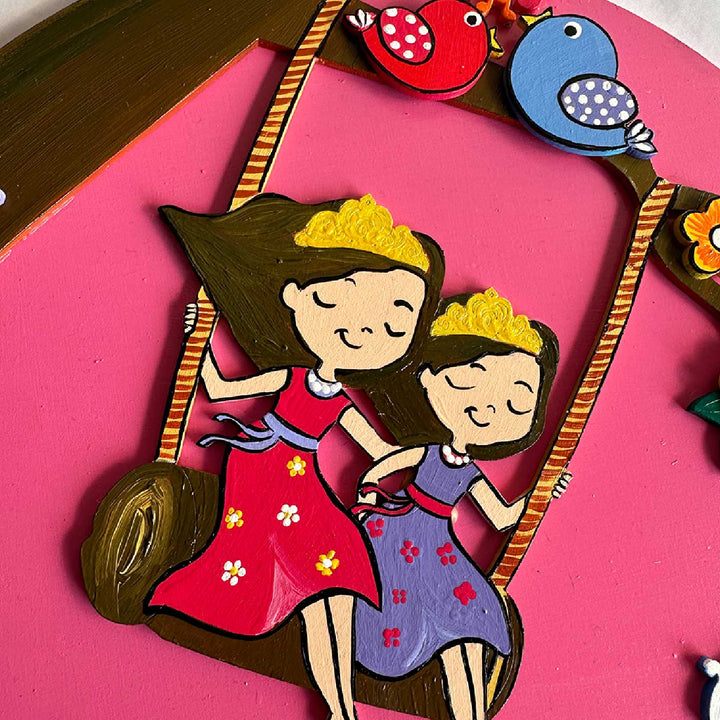 Personalized Hand-painted Swing Sisters Harmony MDF Wood Kids Name Plate With 3D Letters