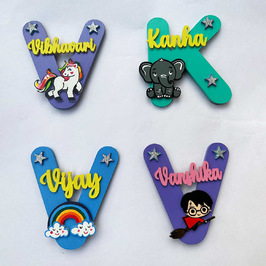 4 inch | Personalized Hand-painted Mongram MDF Return Gift Fridge Magnet For Kids