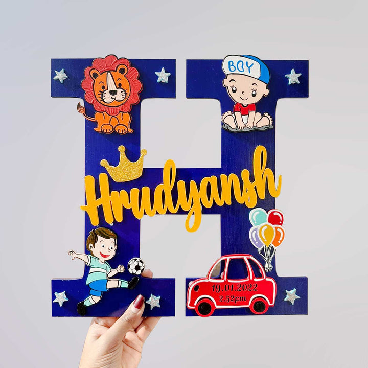 Handcrafted Personalized Baby Boy Themed Monogram MDF Nameplate