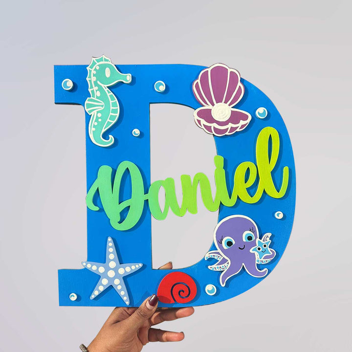 Handcrafted Personalized Kids Sea Themed Monogram MDF Nameplate