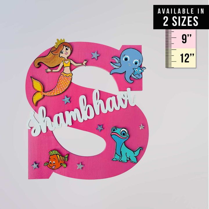 Handcrafted Personalized Kids Mermaid Themed Monogram MDF Nameplate