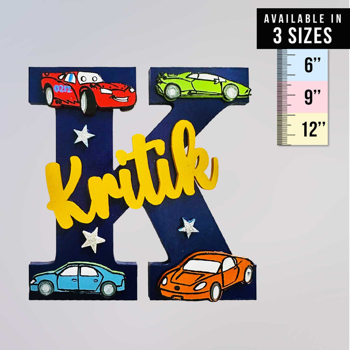 Personalized Hand-painted Car Theme Adventure MDF Wood Monogram With 3D Letters