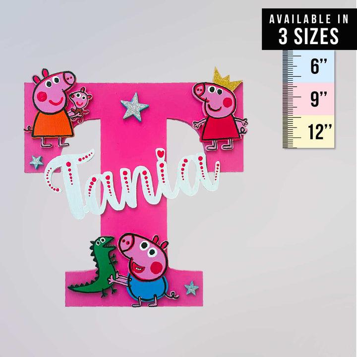 Personalized Hand-painted Peppa Pig Fun MDF Wood Monogram With 3D Letters