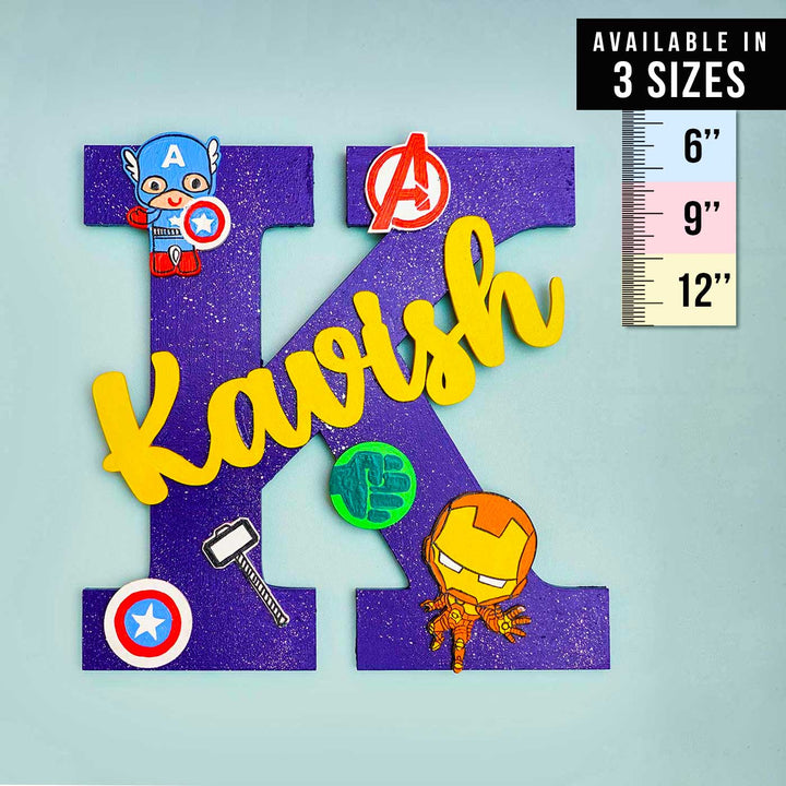 Hand Painted Personalised Kids Superhero Themed Monogram Nameplate