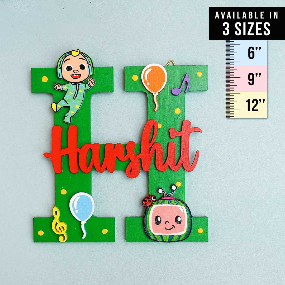 Hand Painted Personalised Kids Cocomelon & Balloon Themed Monogram Nameplate