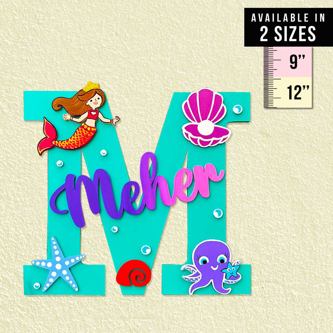 Handcrafted Personalized Kids Mermaid Themed Monogram MDF Nameplate