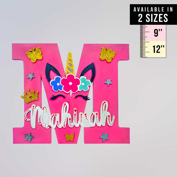 Handcrafted Personalized Kids Unicorn Eyes Themed Monogram MDF Nameplate