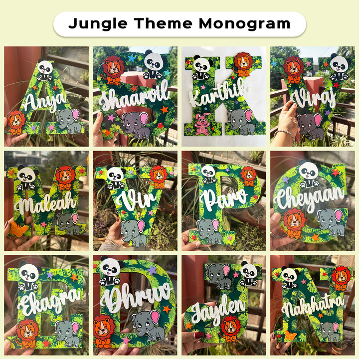 Hand Painted Personalised Kids Jungle Themed Monogram Nameplate