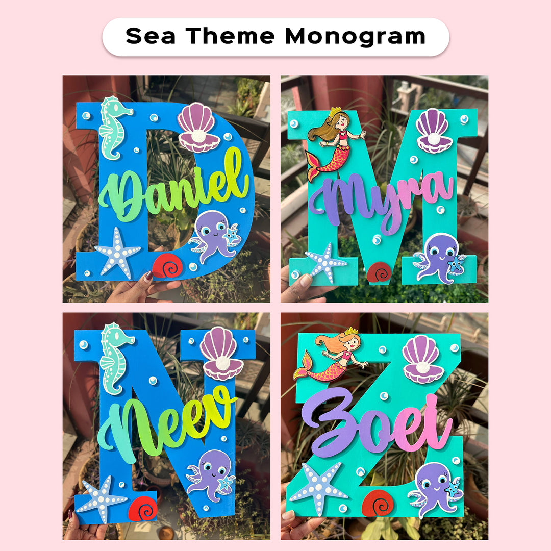 Handcrafted Personalized Kids Sea Themed Monogram MDF Nameplate