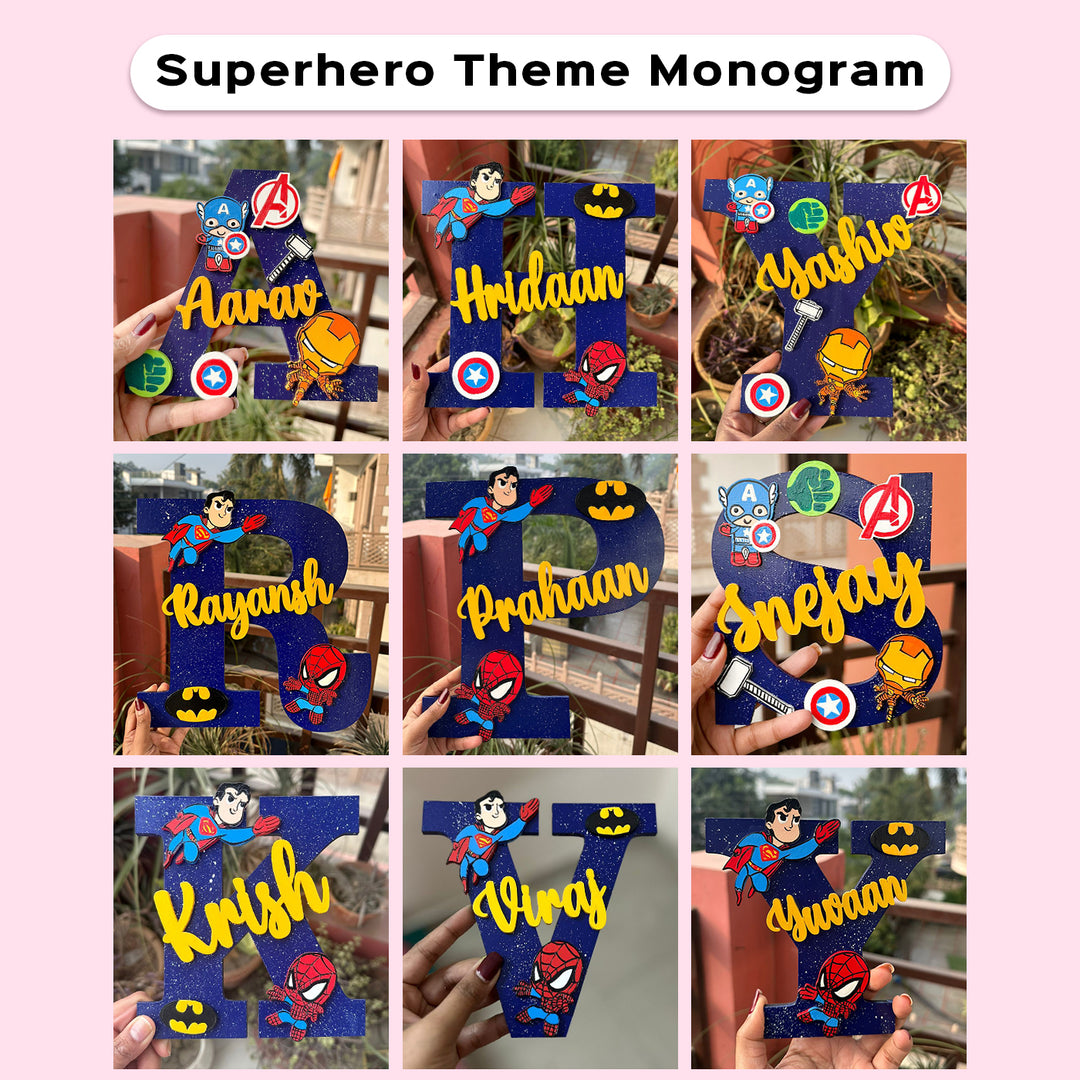 Hand Painted Personalised Kids Superhero Themed Monogram Nameplate