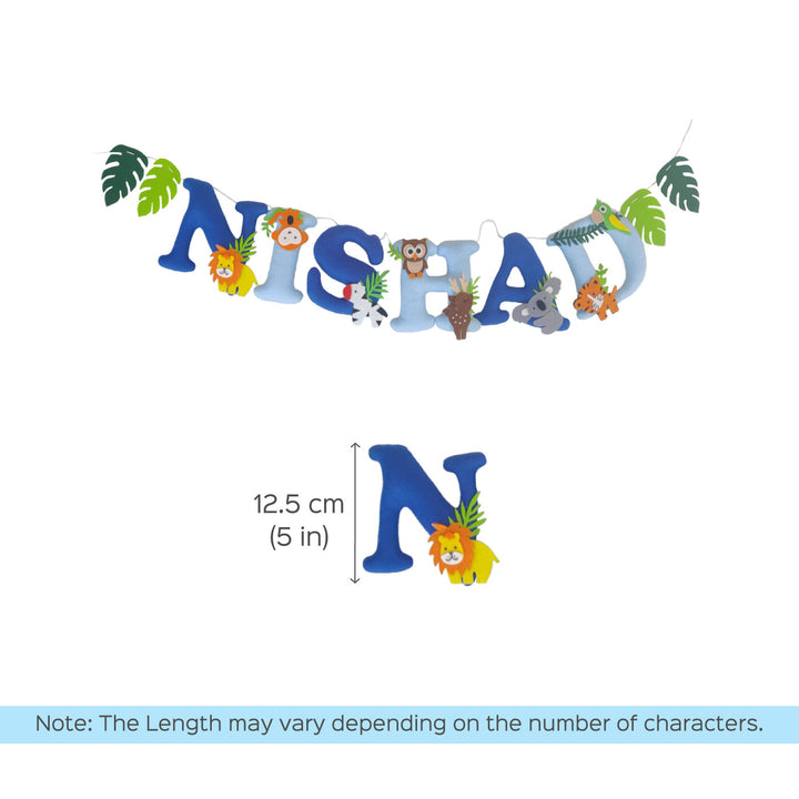 Handcrafted Personalized Jungle Theme Felt Bunting - Full Garland Display with Size Reference