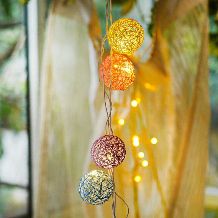 3m, 20 Bulbs | Handcrafted Yarn Spherical LED Fairy Light Hangings - Pastel Colors