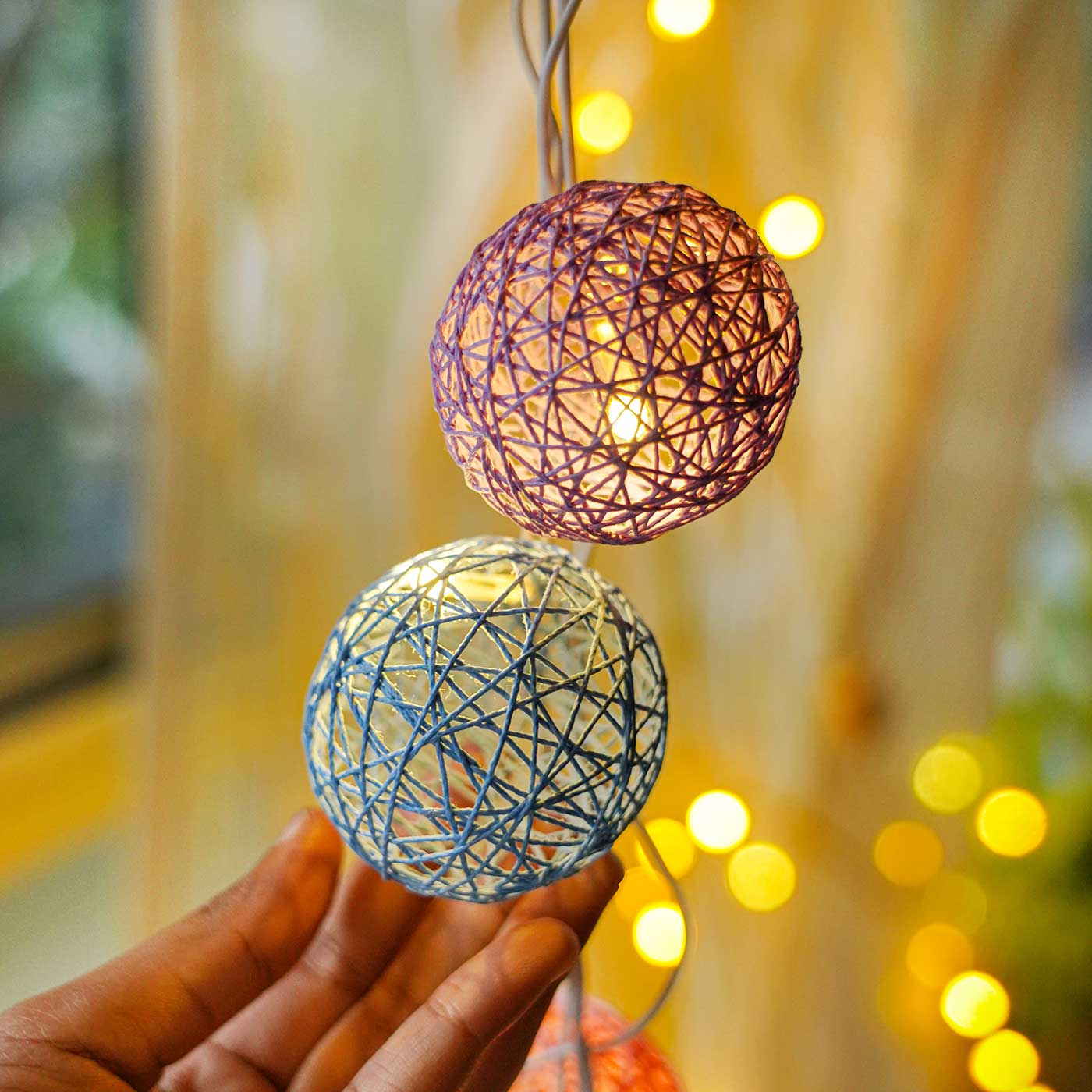 Buy Handcrafted Yarn Spherical Fairy Light Hangings Pastel Colors Online On Zwende