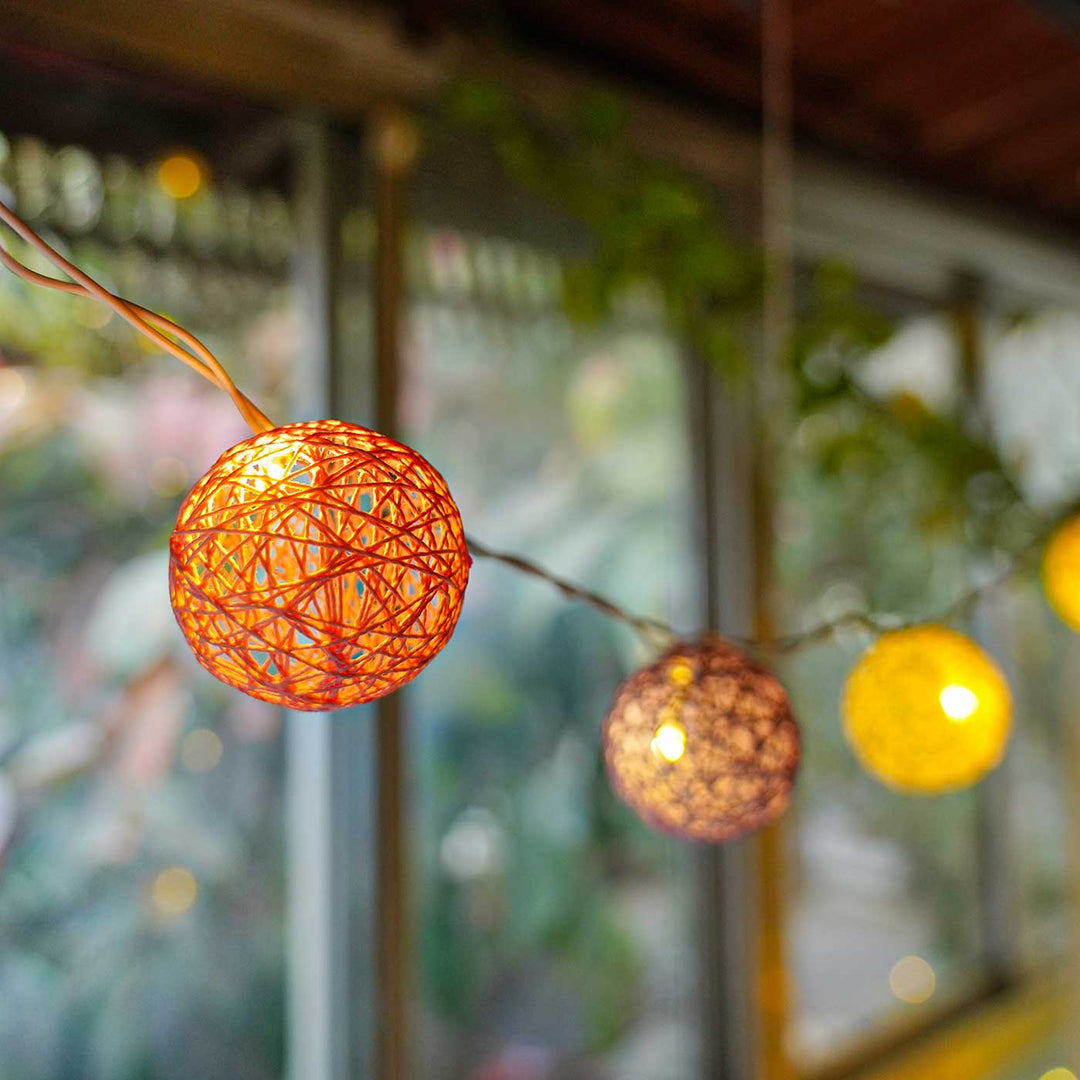 3m, 20 Bulbs | Handcrafted Yarn Spherical LED Fairy Light Hangings - Pastel Colors