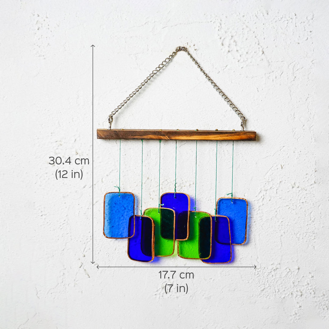 Blue Geometeric Stained Glass Windchime