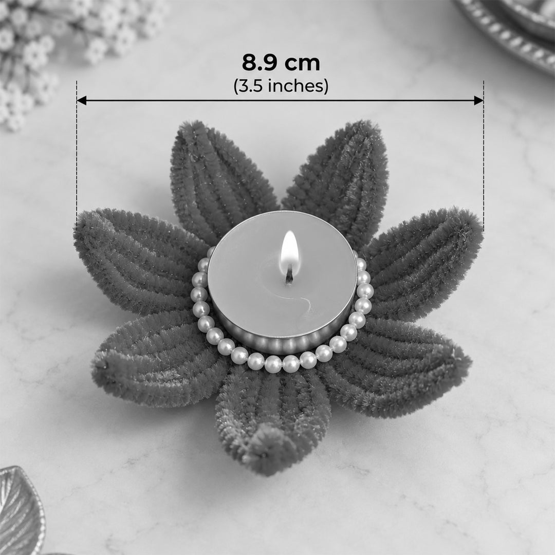 2 Pc | Handmade Pipe Cleaner & Pearl Mini Round Tealight Holders For Festive Decor
